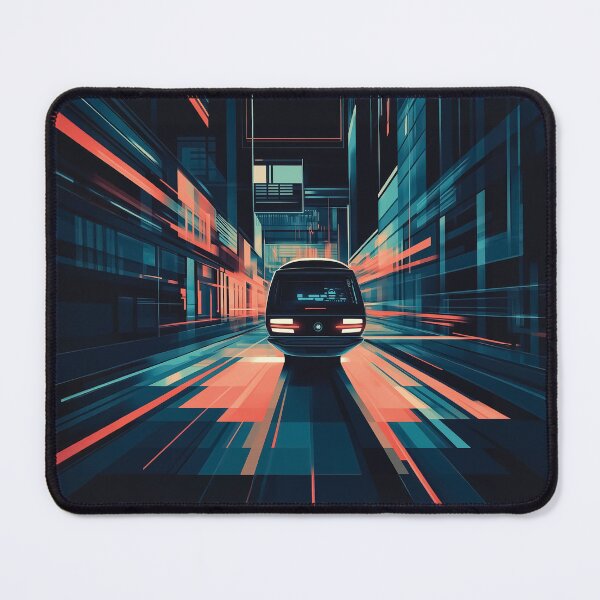 Item preview, A design of a sleek, futuristic vehicle speeding through a modern urban environment.  designed and sold by HEMRO.