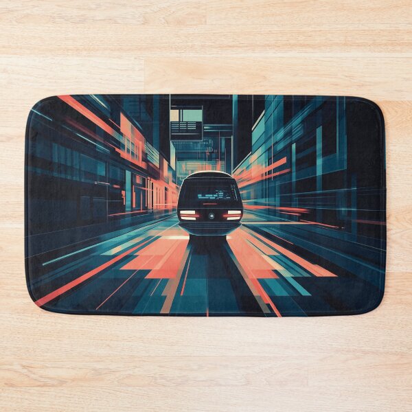 Item preview, A design of a sleek, futuristic vehicle speeding through a modern urban environment.  designed and sold by HEMRO.