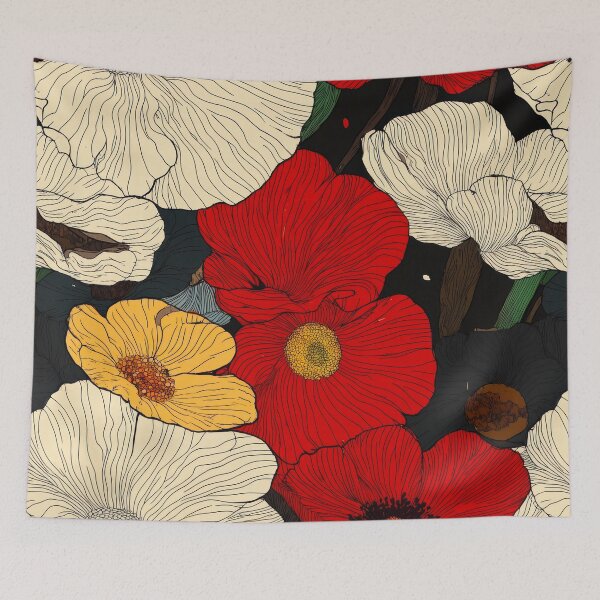 Item preview, Bold Line Art Vector Design | Black Stroke Flowers with Tons of Red Colors in Lofi FarmRio Style designed and sold by Kybruno's Creations.