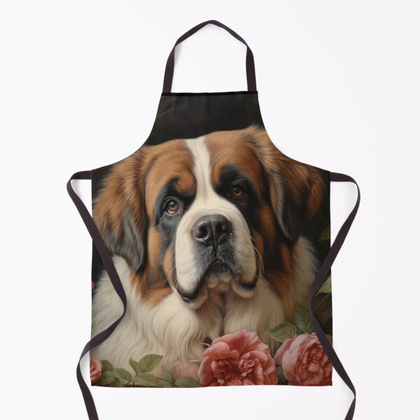 Item preview, Saint Bernard dog puppy in secret garden, retro vintage art style designed and sold by WallyPink.