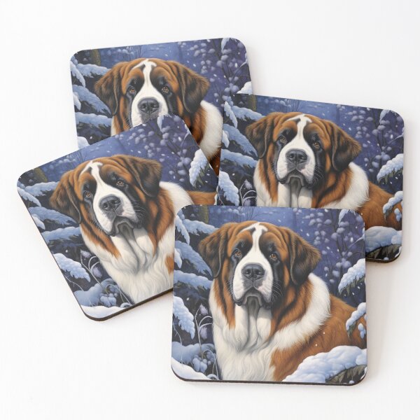 Item preview, Saint Bernard dog in winter,snow, Christmas retro vintage art style designed and sold by WallyPink.