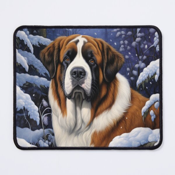 Item preview, Saint Bernard dog in winter,snow, Christmas retro vintage art style designed and sold by WallyPink.