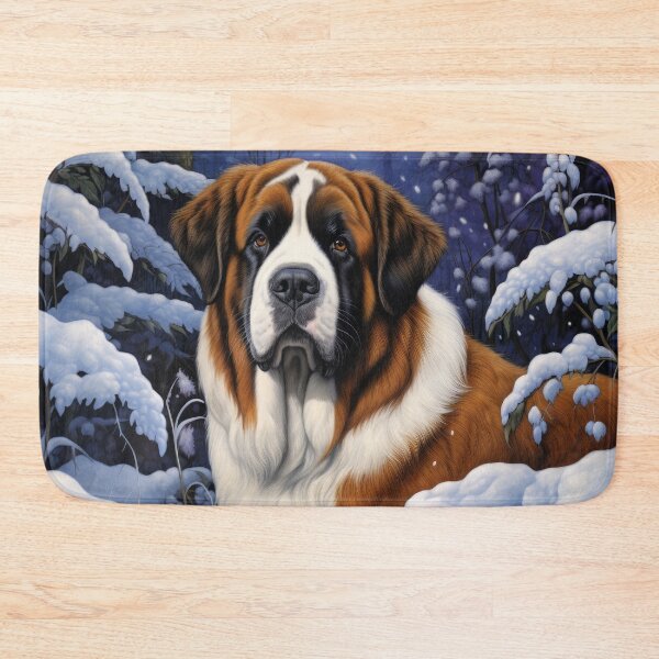 Item preview, Saint Bernard dog in winter,snow, Christmas retro vintage art style designed and sold by WallyPink.