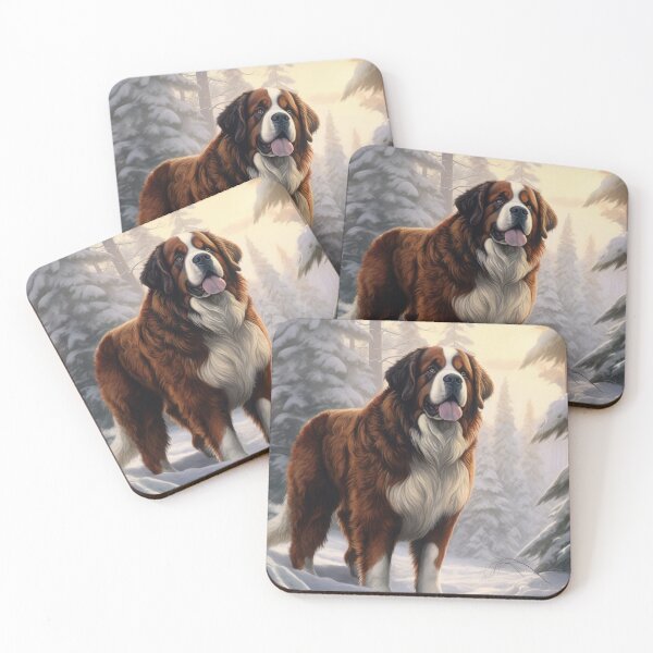 Item preview, Saint Bernard dog in winter,snow, Christmas retro vintage art style designed and sold by WallyPink.