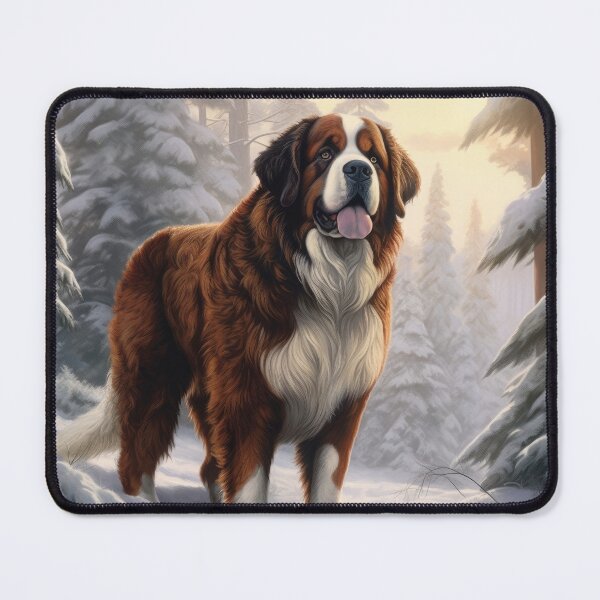 Item preview, Saint Bernard dog in winter,snow, Christmas retro vintage art style designed and sold by WallyPink.