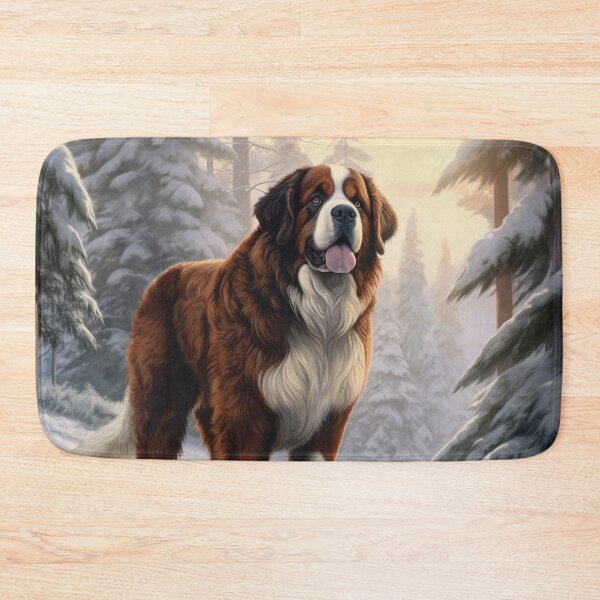 Item preview, Saint Bernard dog in winter,snow, Christmas retro vintage art style designed and sold by WallyPink.