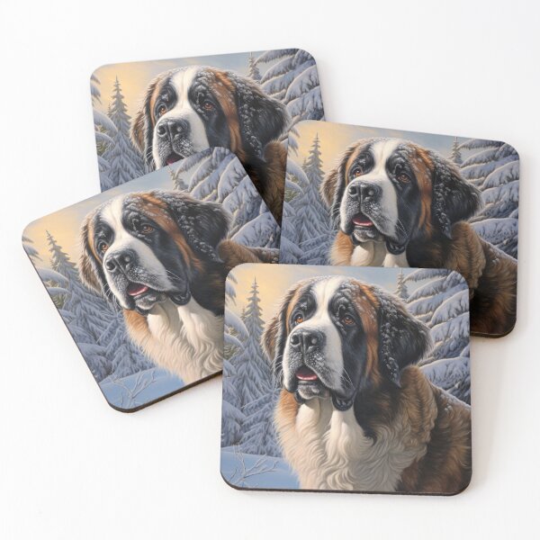 Item preview, Saint Bernard dog in winter,snow, Christmas retro vintage art style designed and sold by WallyPink.