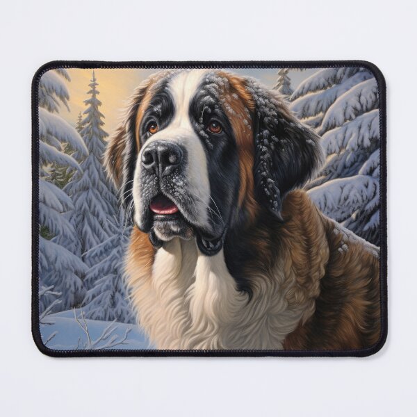 Item preview, Saint Bernard dog in winter,snow, Christmas retro vintage art style designed and sold by WallyPink.