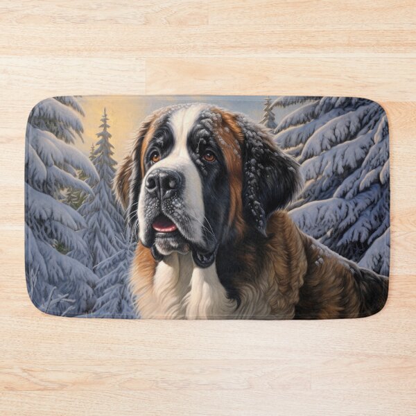 Item preview, Saint Bernard dog in winter,snow, Christmas retro vintage art style designed and sold by WallyPink.