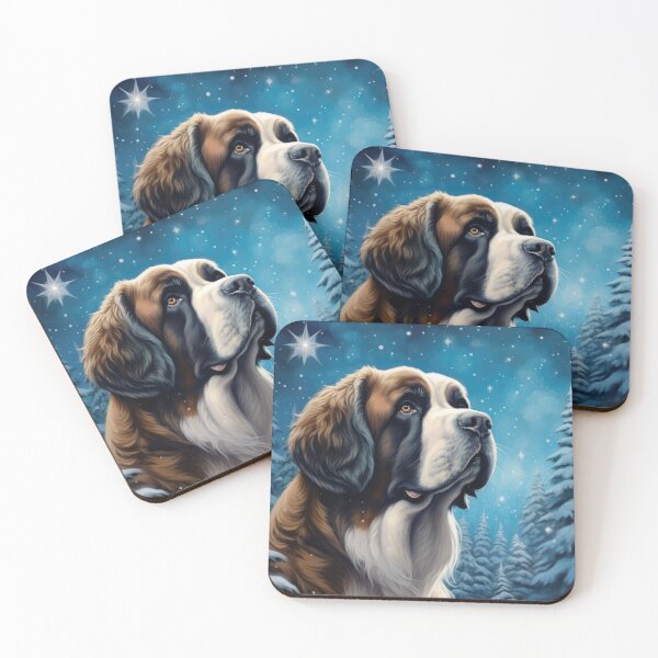 Item preview, Saint Bernard dog in winter,snow, Christmas retro vintage art style designed and sold by WallyPink.