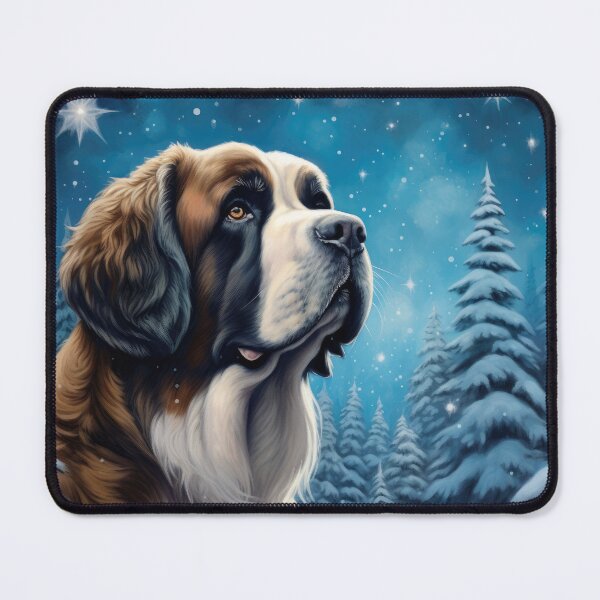 Item preview, Saint Bernard dog in winter,snow, Christmas retro vintage art style designed and sold by WallyPink.