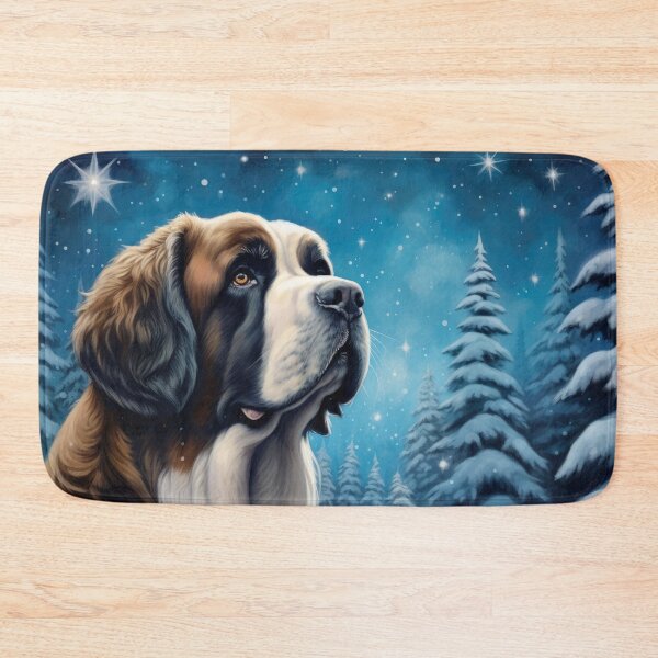 Item preview, Saint Bernard dog in winter,snow, Christmas retro vintage art style designed and sold by WallyPink.