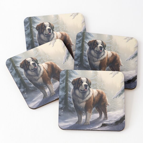 Item preview, Saint Bernard dog in winter,snow, Christmas retro vintage art style designed and sold by WallyPink.