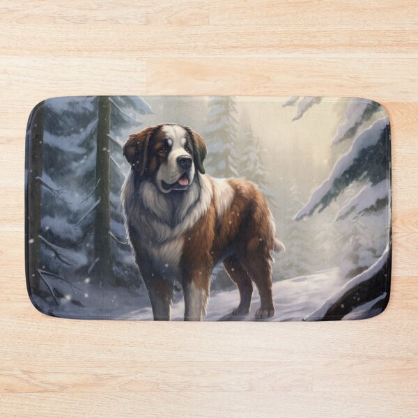 Item preview, Saint Bernard dog in winter,snow, Christmas retro vintage art style designed and sold by WallyPink.