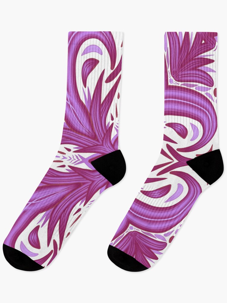 Thumbnail 1 of 5, Socks, Fuchsia Lotus Flower Pattern designed and sold by strongpurpose.