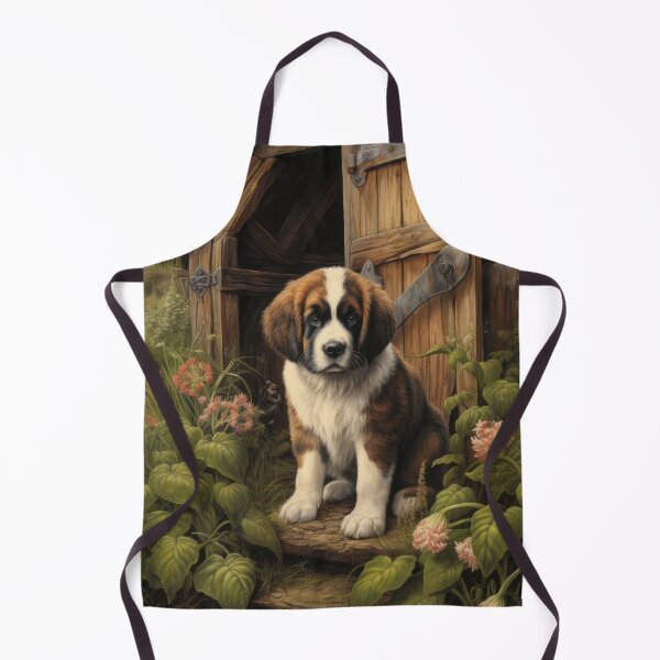 Item preview, cute Saint Bernard puppy dog in garden with flowers designed and sold by WallyPink.