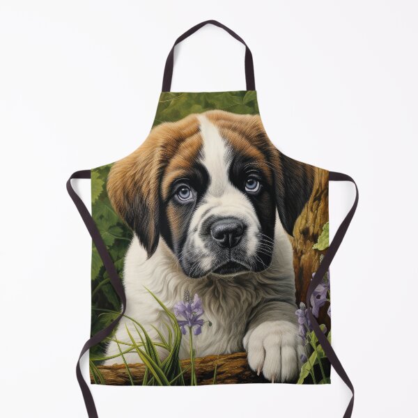 Item preview, cute Saint Bernard puppy dog in garden with flowers designed and sold by WallyPink.