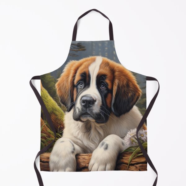 Item preview, cute Saint Bernard puppy dog in garden with flowers designed and sold by WallyPink.