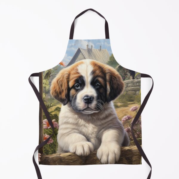 Item preview, cute Saint Bernard puppy dog in garden with flowers designed and sold by WallyPink.