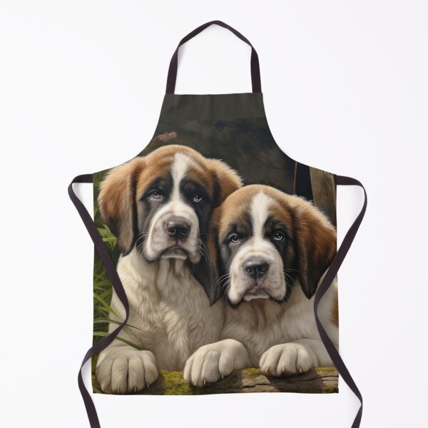 Item preview, two cute Saint Bernard puppy dog in garden with flowers designed and sold by WallyPink.