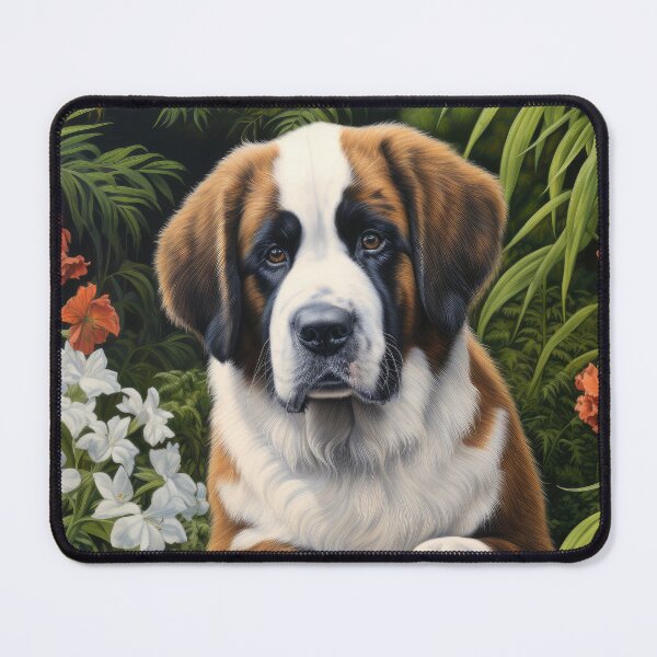 Item preview,  cute Saint Bernard puppy dog in garden with flowers designed and sold by WallyPink.