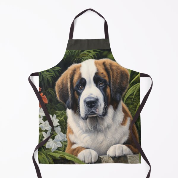 Item preview, cute Saint Bernard puppy dog in garden with flowers designed and sold by WallyPink.