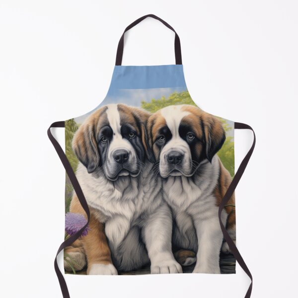Item preview, two cute Saint Bernard puppy dog in garden with flowers designed and sold by WallyPink.