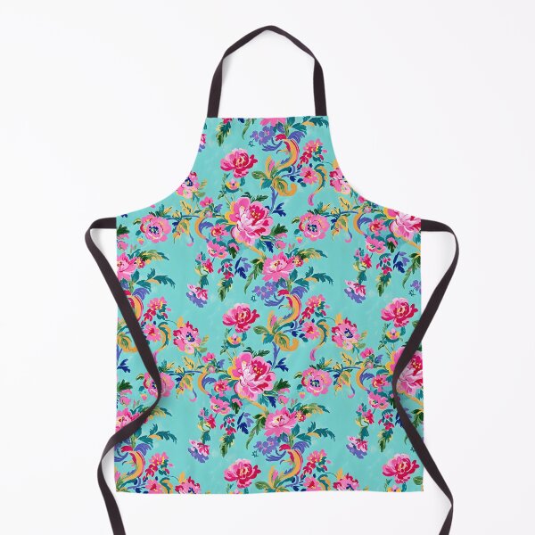 Item preview, Preppy pink French roses and scrolls on turquoise designed and sold by SophieClimaArt.