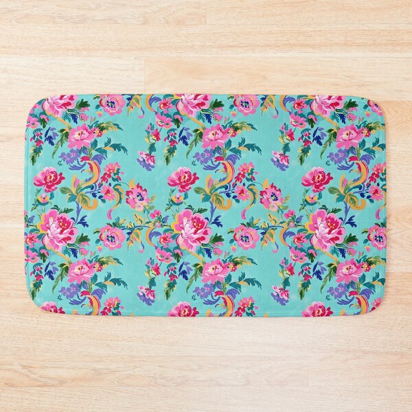 Item preview, Preppy pink French roses and scrolls on turquoise designed and sold by SophieClimaArt.