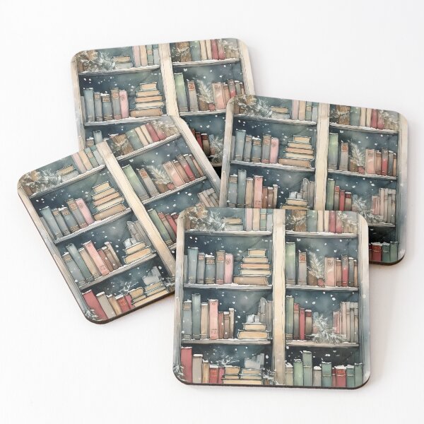 Item preview, Winter Bookshelf, Snowy Library, Cozy Books, Home Decor, Watercolor Art, Book Lovers, Wall Art, Winter Vibes, Rustic Shelf, Reading Corner, Gifts for Book Lovers, Holiday Decor, Vintage Books, designed and sold by Kina-design.