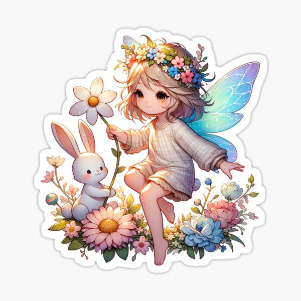 Item preview, Cute Winged Little Girl with her Friend the Rabbit designed and sold by FrequencyV.