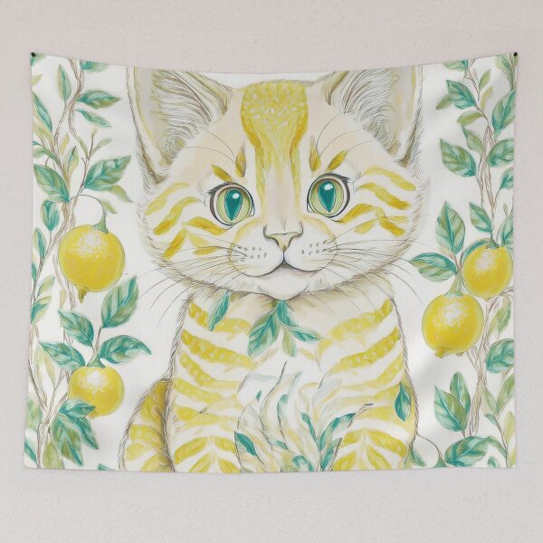 Item preview, Yellow Tabby Cat with Lemons, Lemon Tree, Cute Cat Art, Botanical Illustration, Watercolor Cat, Wall Art, Gifts for Cat Lovers, Citrus Decor, Cat and Lemons, Nature-Inspired Art, Home Decor,  designed and sold by Kina-design.