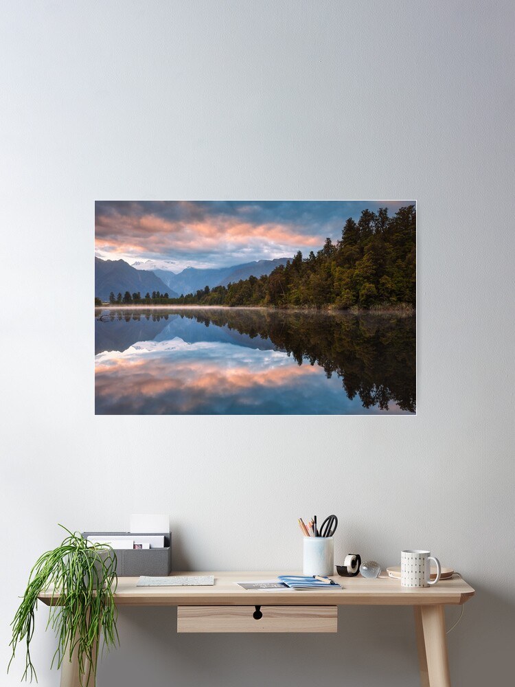 Thumbnail 2 of 3, Poster, Lake Matheson Dawn, South Island, New Zealand designed and sold by Chockstone.