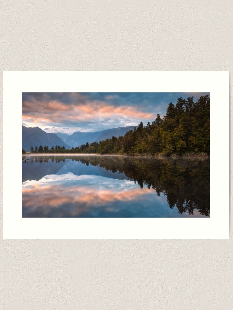 Thumbnail 1 of 3, Art Print, Lake Matheson Dawn, South Island, New Zealand designed and sold by Chockstone.