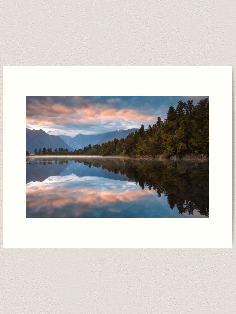 Thumbnail 1 of 3, Art Print, Lake Matheson Dawn, South Island, New Zealand designed and sold by Chockstone.