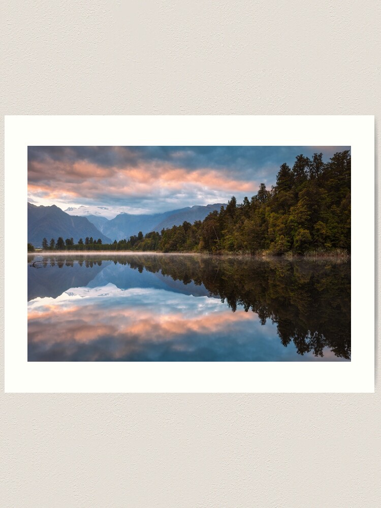 Thumbnail 1 of 3, Art Print, Lake Matheson Dawn, South Island, New Zealand designed and sold by Chockstone.