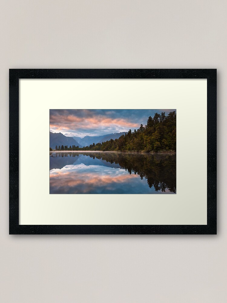 Thumbnail 1 of 7, Framed Art Print, Lake Matheson Dawn, South Island, New Zealand designed and sold by Chockstone.