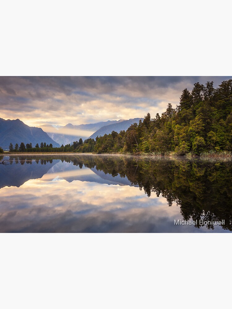 Thumbnail 2 of 2, Art Board Print, Lake Matheson Dawn, South Island, New Zealand designed and sold by Chockstone.
