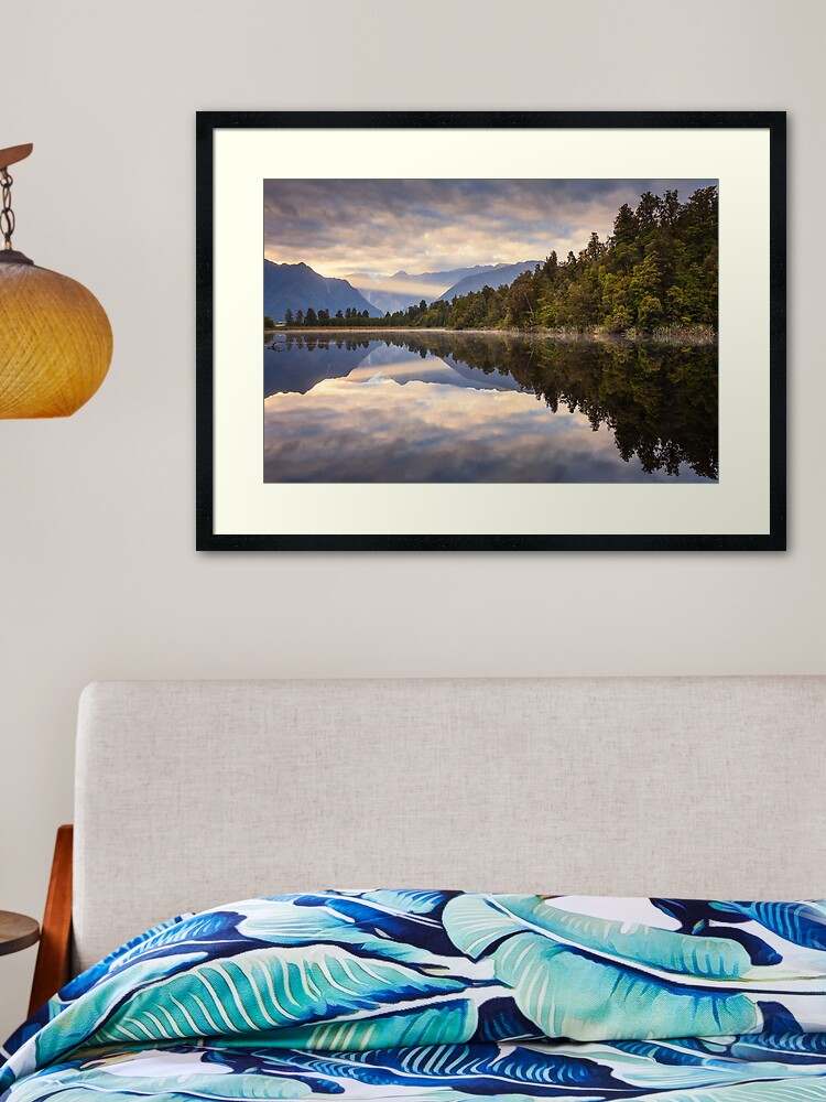 Thumbnail 2 of 7, Framed Art Print, Lake Matheson Dawn, South Island, New Zealand designed and sold by Chockstone.