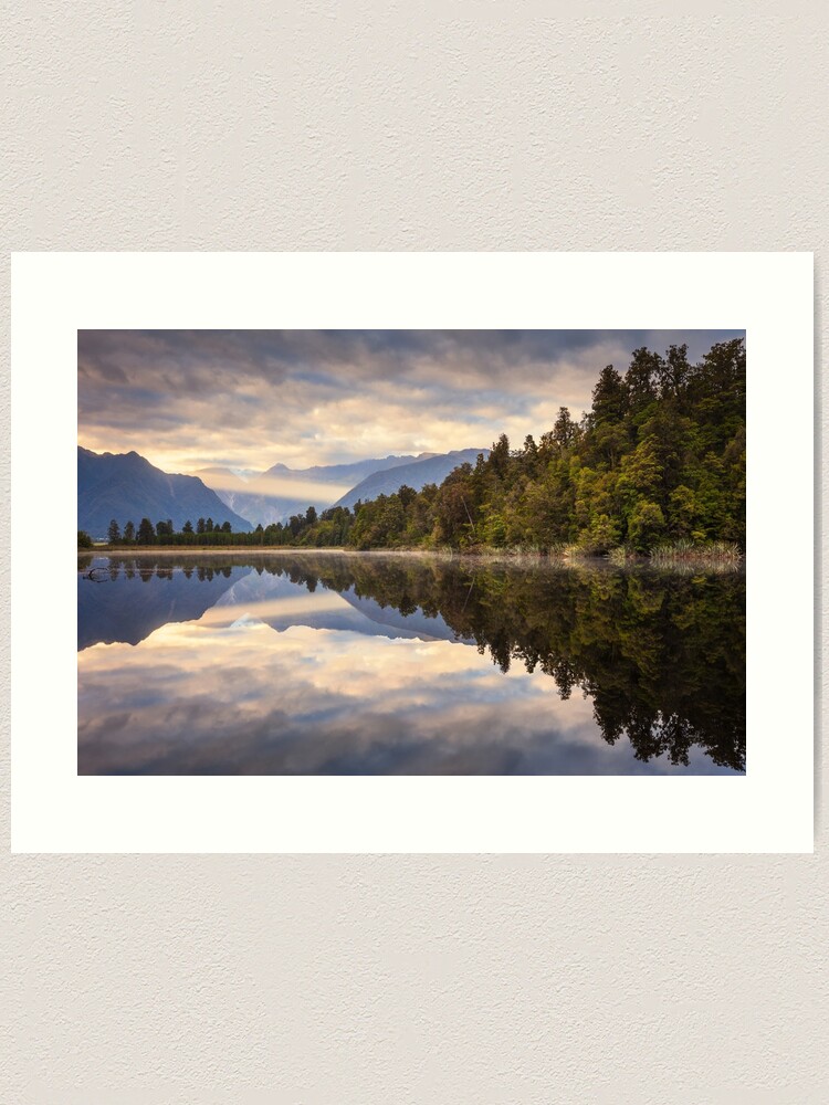 Thumbnail 1 of 3, Art Print, Lake Matheson Dawn, South Island, New Zealand designed and sold by Chockstone.