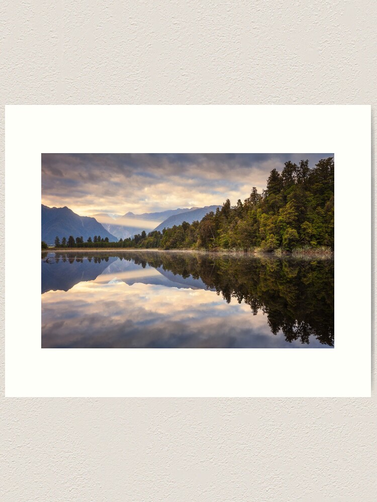 Thumbnail 2 of 3, Art Print, Lake Matheson Dawn, South Island, New Zealand designed and sold by Chockstone.