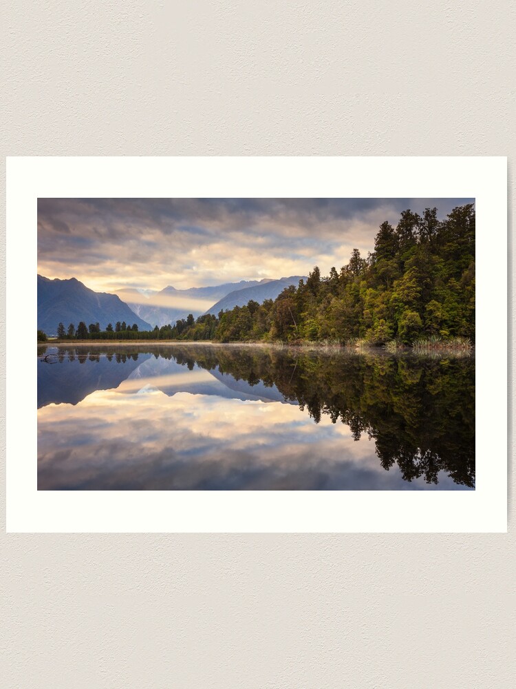 Thumbnail 1 of 3, Art Print, Lake Matheson Dawn, South Island, New Zealand designed and sold by Chockstone.