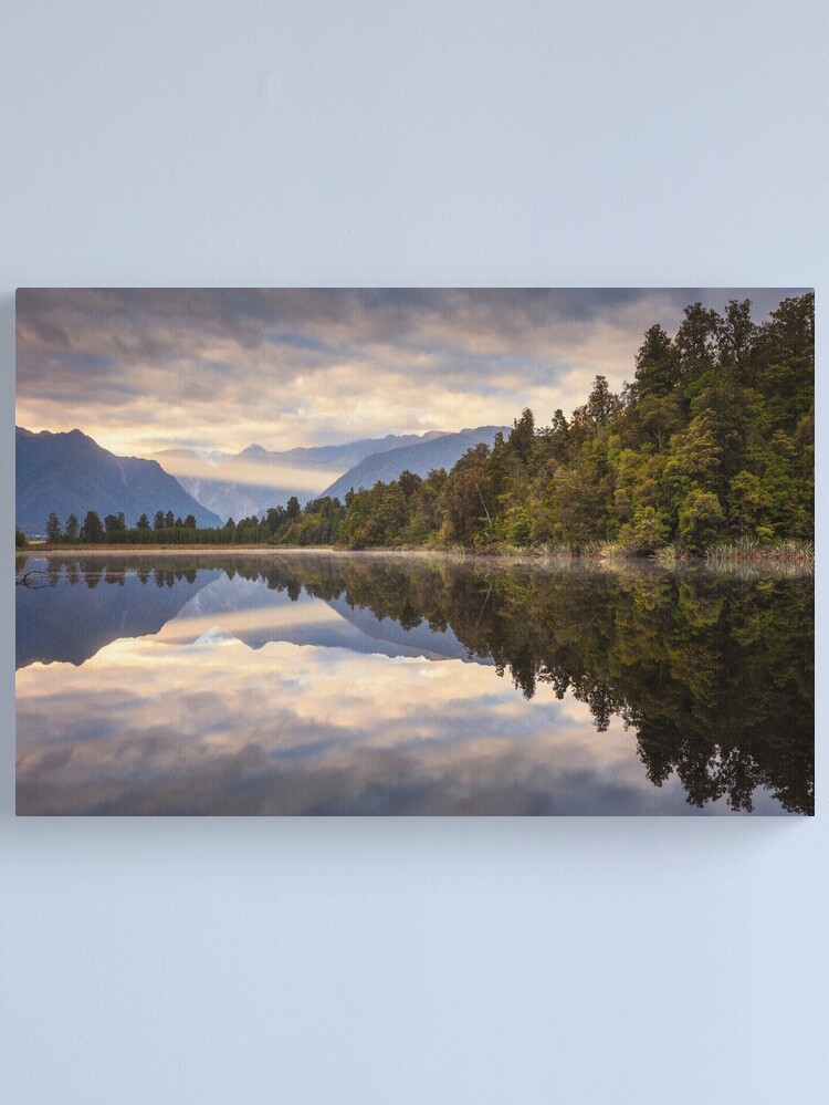 Thumbnail 1 of 3, Canvas Print, Lake Matheson Dawn, South Island, New Zealand designed and sold by Chockstone.