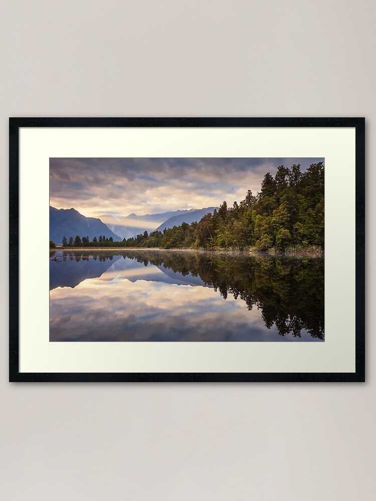 Thumbnail 1 of 7, Framed Art Print, Lake Matheson Dawn, South Island, New Zealand designed and sold by Chockstone.