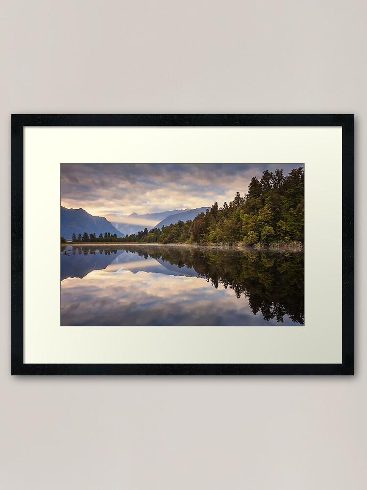 Thumbnail 1 of 7, Framed Art Print, Lake Matheson Dawn, South Island, New Zealand designed and sold by Chockstone.
