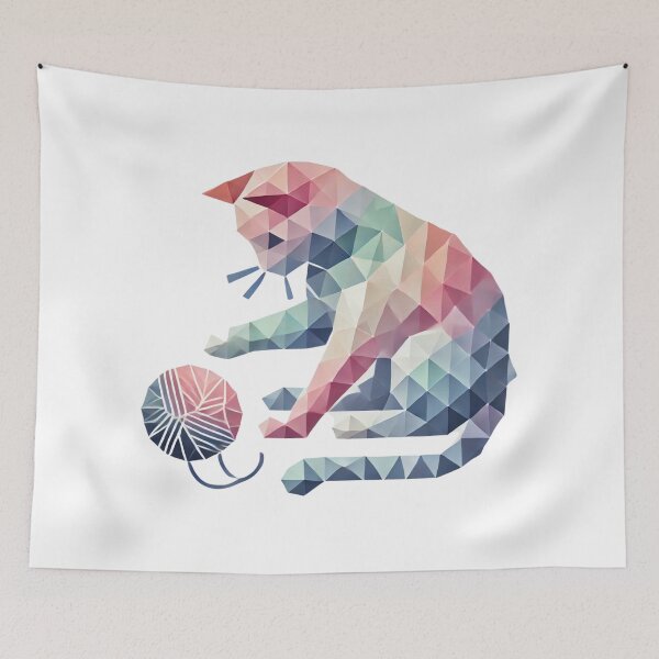 Item preview, Geometric Cat with Yarn designed and sold by becauseturkey.