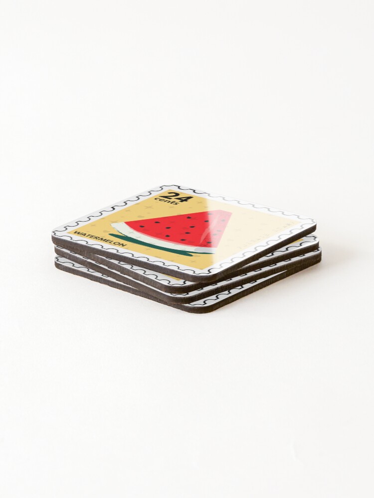 Thumbnail 4 of 5, Coasters (Set of 4), Watermelon Postage Stamp designed and sold by RabbitK.