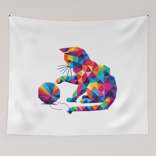 Item preview, Geometric Cat Playing with Yarn designed and sold by becauseturkey.