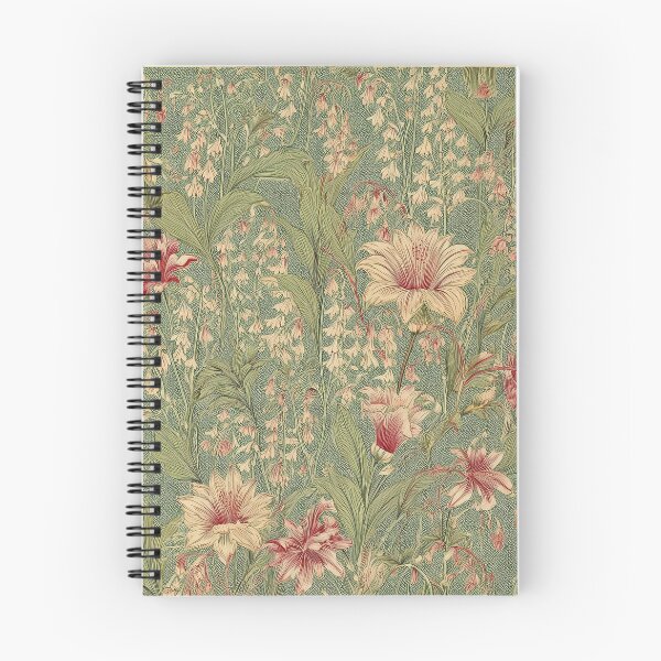 Item preview, William Morris Inspired Floral Pattern, Botanical Design, Vintage Flowers, Nature Art, Home Decor, Wall Art, Gifts, Hand-Drawn Illustration, Antique Style, Lily and Bell Flowers, Green and Red Palette designed and sold by Kina-design.