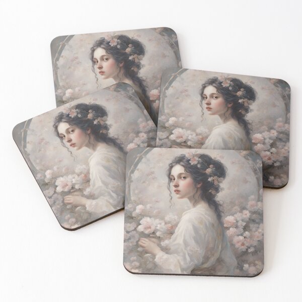 Item preview, girl, blooming garden, apple tree, Japan designed and sold by DonnaBlankaArt.